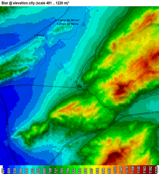 Zoom OUT 2x Biar, Spain elevation map