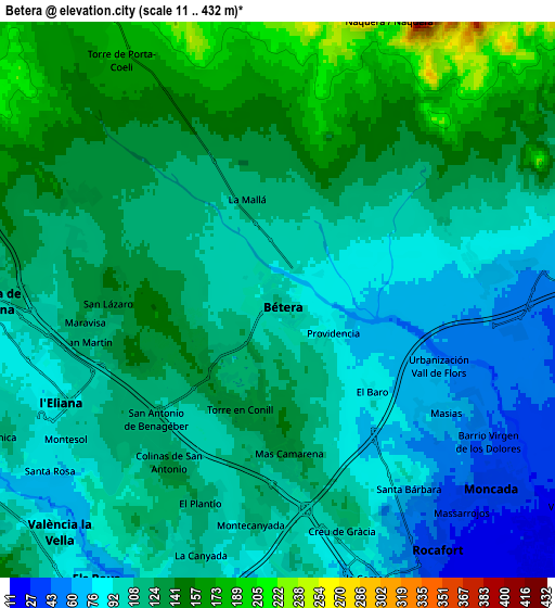 Zoom OUT 2x Bétera, Spain elevation map