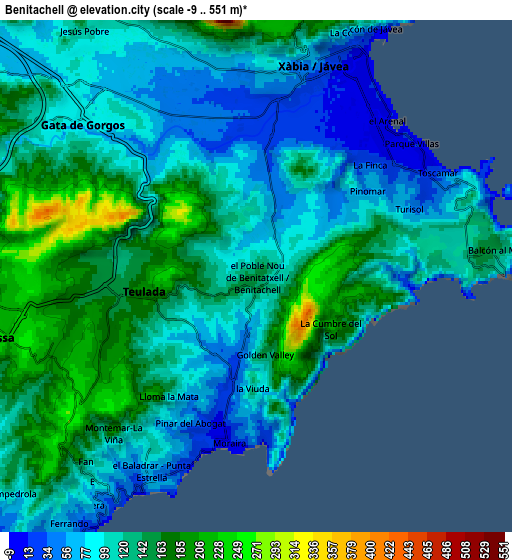 Zoom OUT 2x Benitachell, Spain elevation map