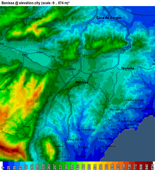 Zoom OUT 2x Benissa, Spain elevation map