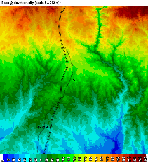 Zoom OUT 2x Beas, Spain elevation map