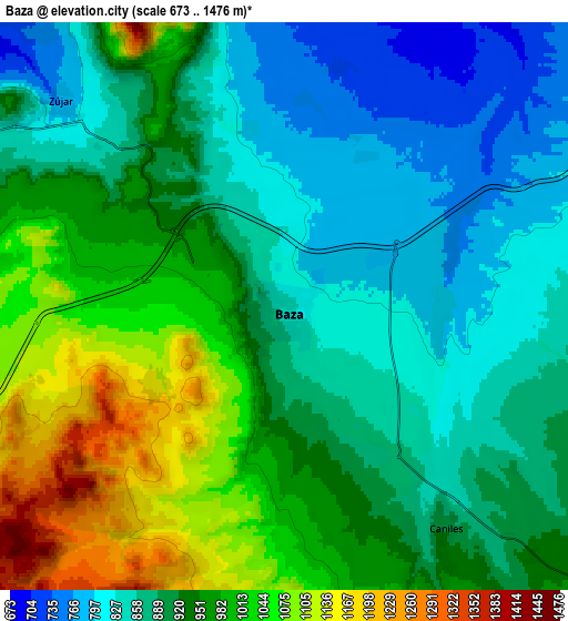 Zoom OUT 2x Baza, Spain elevation map