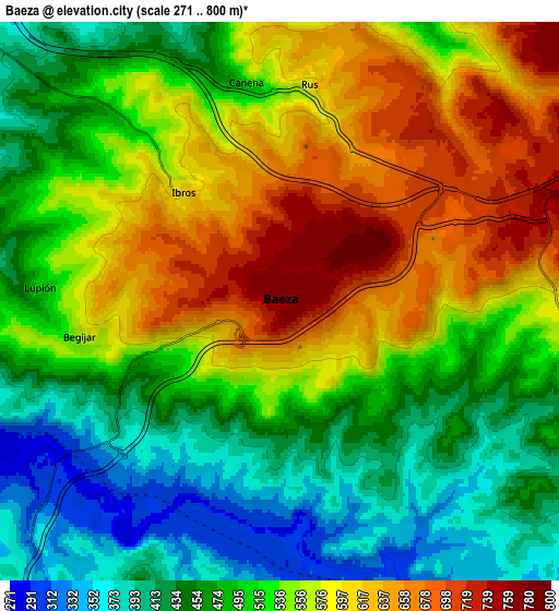 Zoom OUT 2x Baeza, Spain elevation map