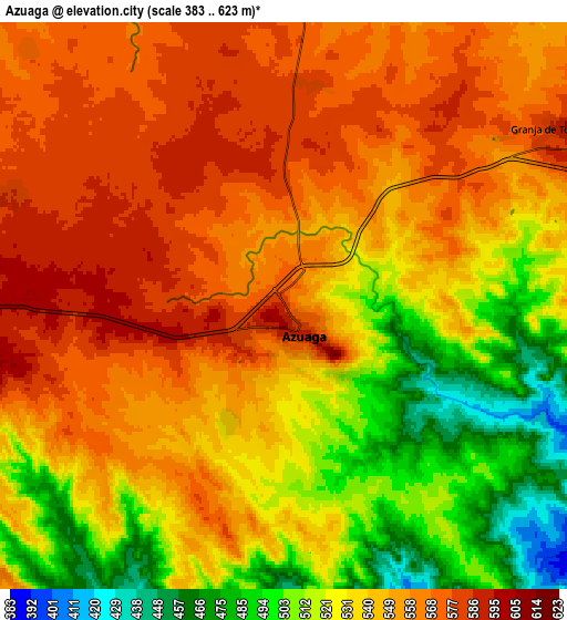 Zoom OUT 2x Azuaga, Spain elevation map