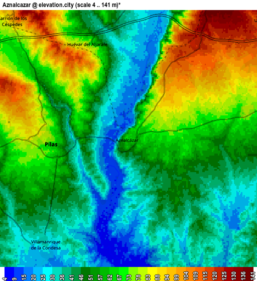 Zoom OUT 2x Aznalcázar, Spain elevation map