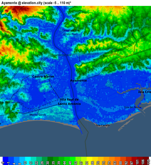 Zoom OUT 2x Ayamonte, Spain elevation map