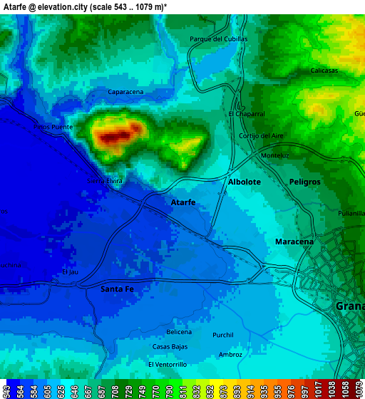 Zoom OUT 2x Atarfe, Spain elevation map