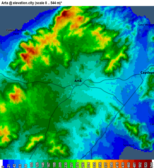 Zoom OUT 2x Artà, Spain elevation map