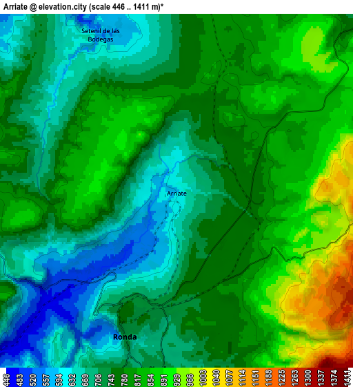 Zoom OUT 2x Arriate, Spain elevation map