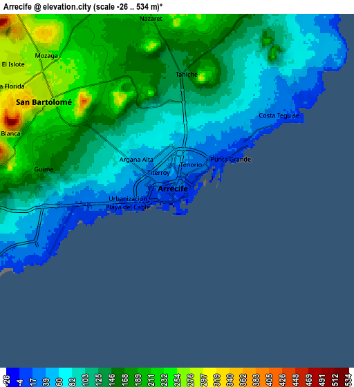 Zoom OUT 2x Arrecife, Spain elevation map