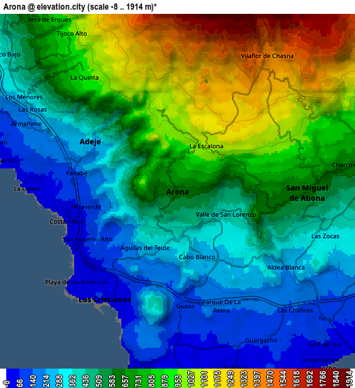 Zoom OUT 2x Arona, Spain elevation map