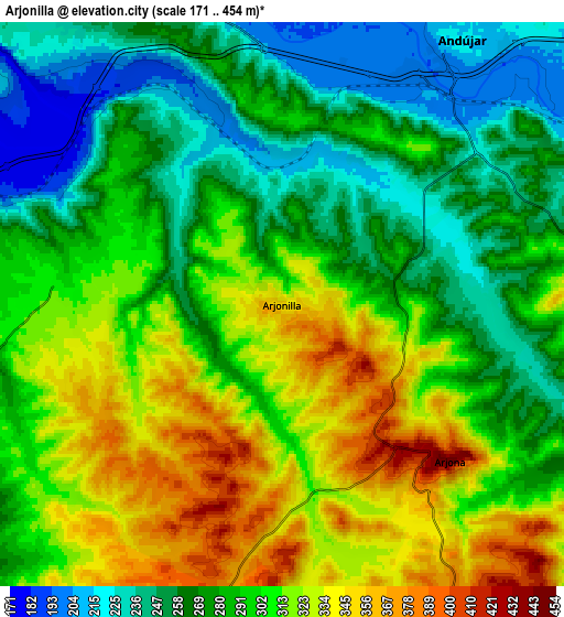 Zoom OUT 2x Arjonilla, Spain elevation map