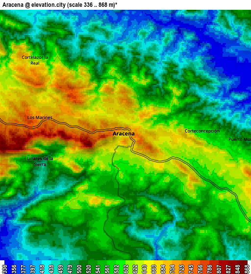 Zoom OUT 2x Aracena, Spain elevation map