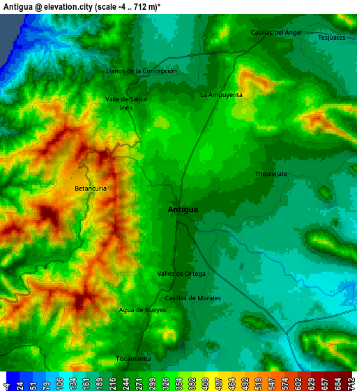 Zoom OUT 2x Antigua, Spain elevation map