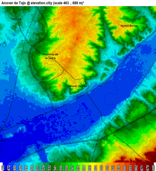 Zoom OUT 2x Añover de Tajo, Spain elevation map