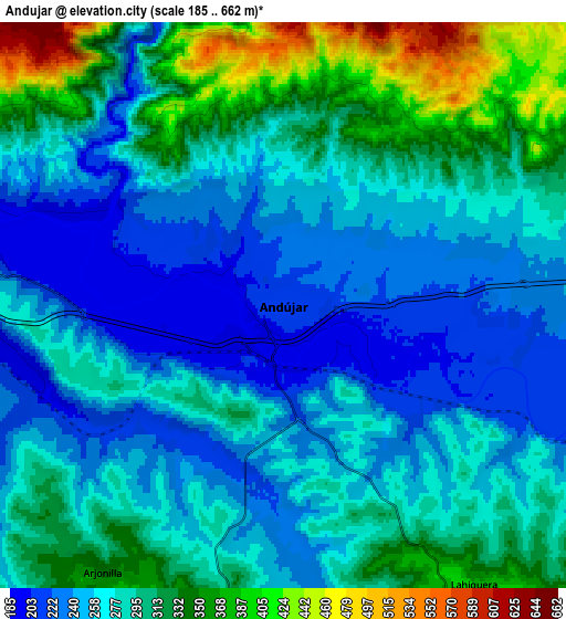 Zoom OUT 2x Andújar, Spain elevation map