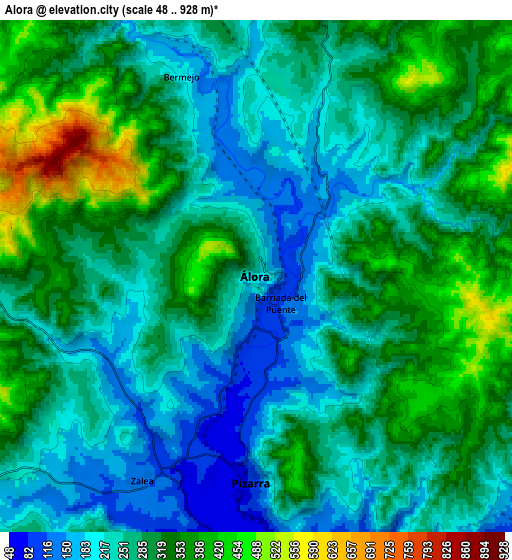 Zoom OUT 2x Alora, Spain elevation map