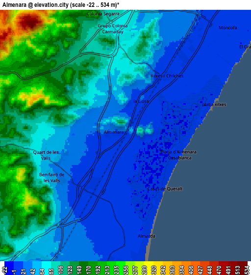 Zoom OUT 2x Almenara, Spain elevation map