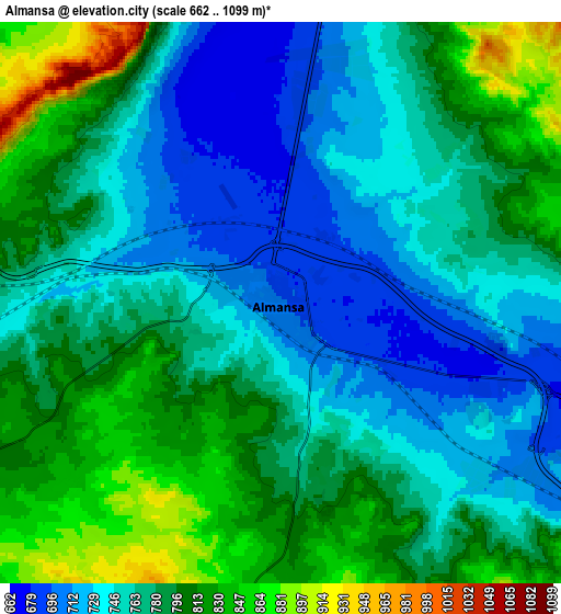 Zoom OUT 2x Almansa, Spain elevation map