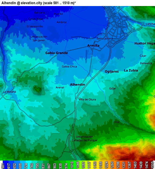 Zoom OUT 2x Alhendín, Spain elevation map