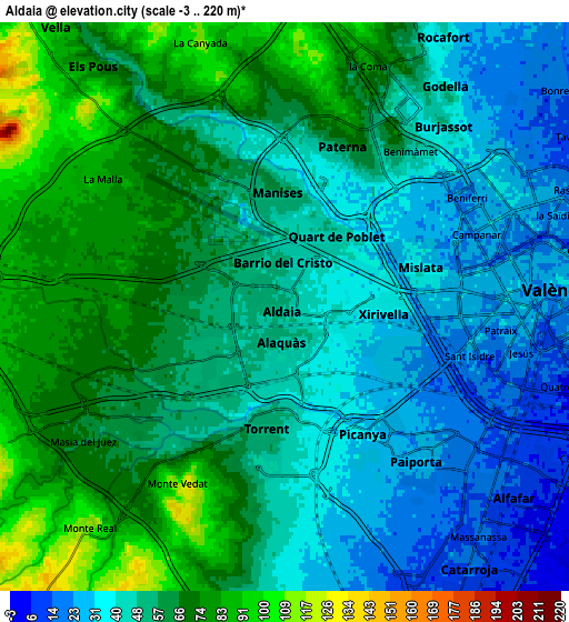 Zoom OUT 2x Aldaia, Spain elevation map