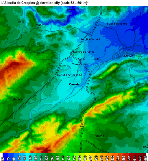 Zoom OUT 2x L'Alcúdia de Crespìns, Spain elevation map