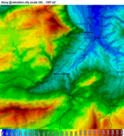 Zoom OUT 2x Alcoy, Spain elevation map
