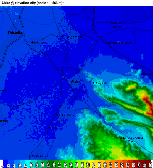 Zoom OUT 2x Alzira, Spain elevation map