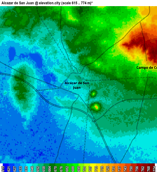 Zoom OUT 2x Alcázar de San Juan, Spain elevation map