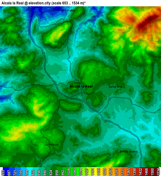 Zoom OUT 2x Alcalá la Real, Spain elevation map