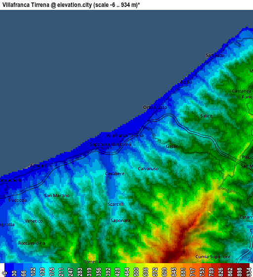 Zoom OUT 2x Villafranca Tirrena, Italy elevation map