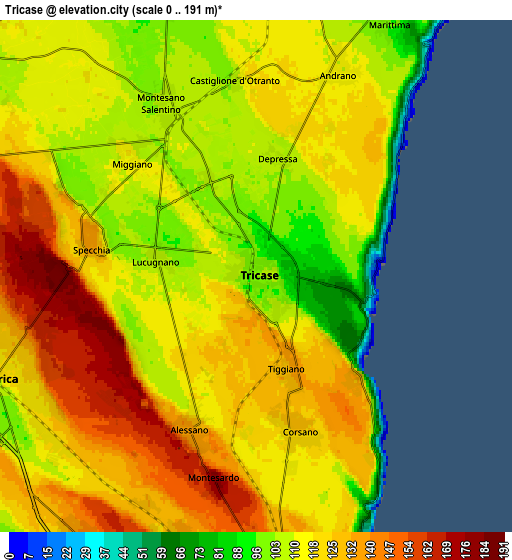 Zoom OUT 2x Tricase, Italy elevation map