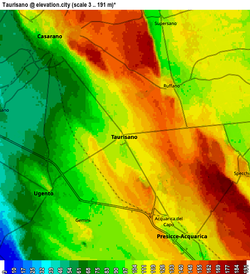 Zoom OUT 2x Taurisano, Italy elevation map