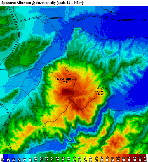 Zoom OUT 2x Spezzano Albanese, Italy elevation map