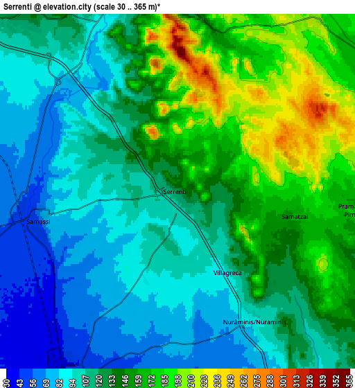 Zoom OUT 2x Serrenti, Italy elevation map