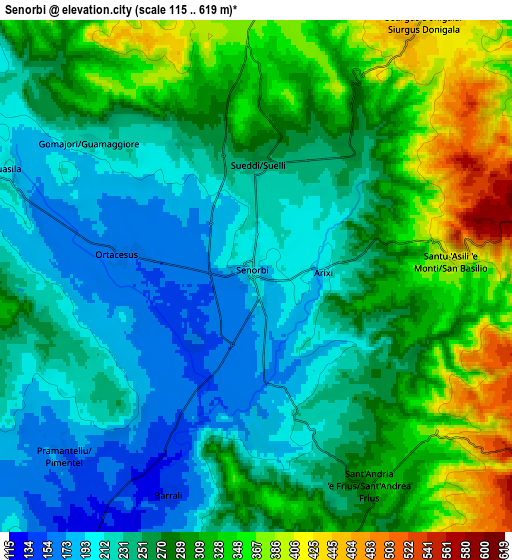 Zoom OUT 2x Senorbì, Italy elevation map