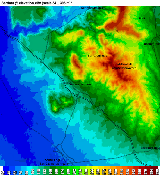 Zoom OUT 2x Sardara, Italy elevation map