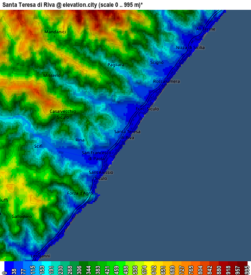 Zoom OUT 2x Santa Teresa di Riva, Italy elevation map