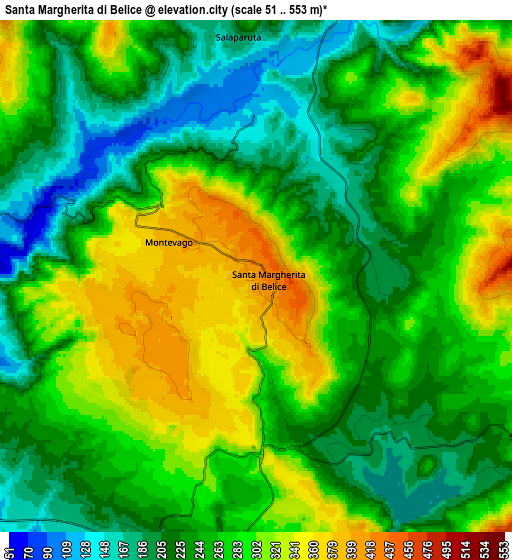 Zoom OUT 2x Santa Margherita di Belice, Italy elevation map