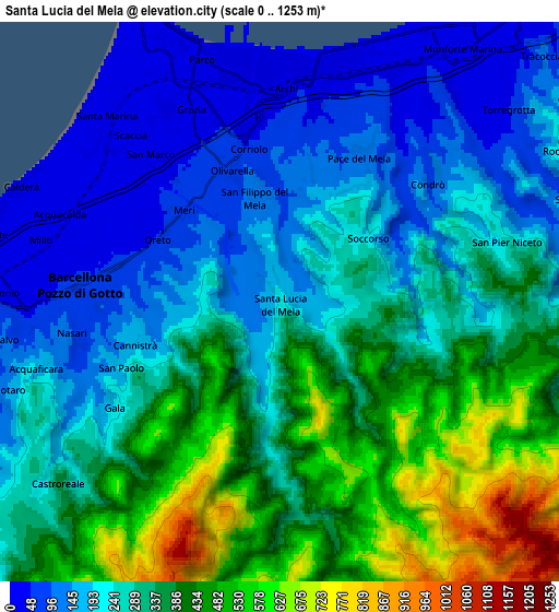 Zoom OUT 2x Santa Lucia del Mela, Italy elevation map