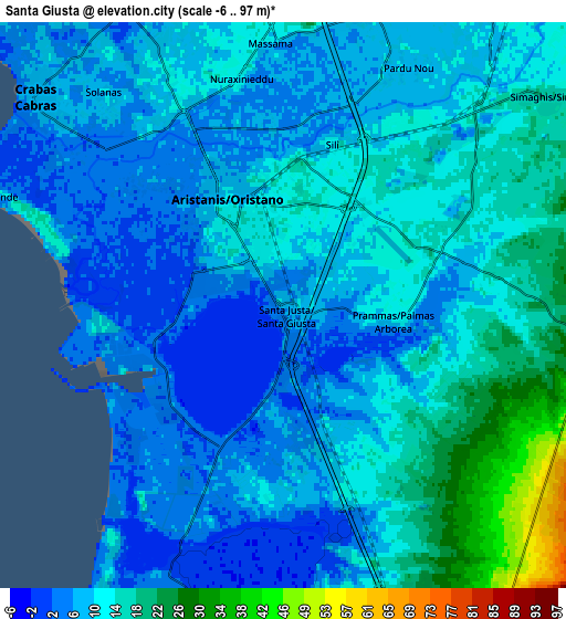 Zoom OUT 2x Santa Giusta, Italy elevation map