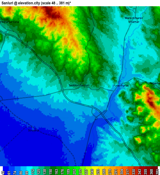 Zoom OUT 2x Sanluri, Italy elevation map