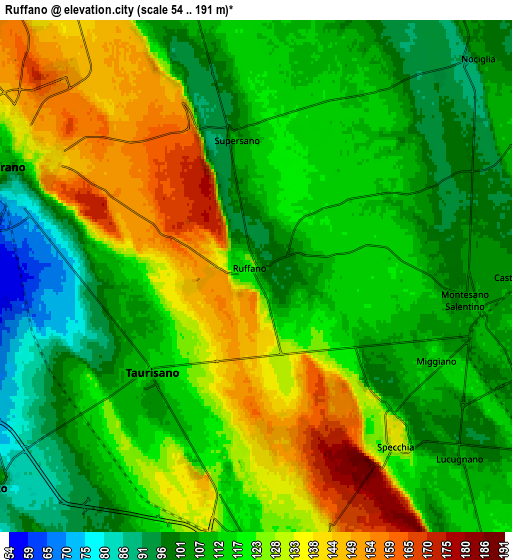 Zoom OUT 2x Ruffano, Italy elevation map