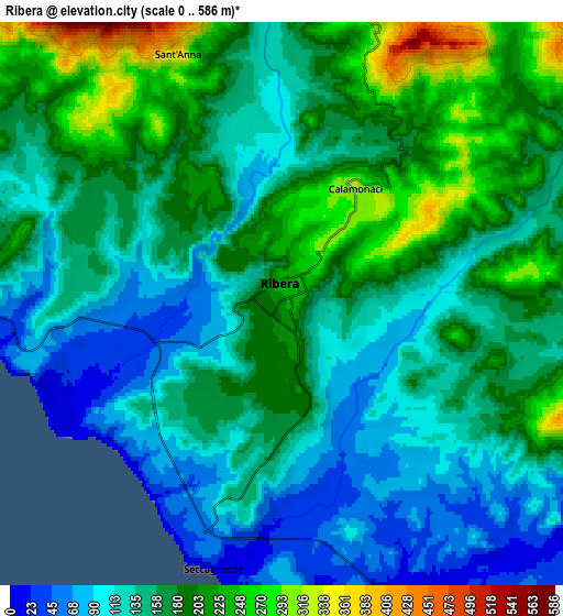 Zoom OUT 2x Ribera, Italy elevation map