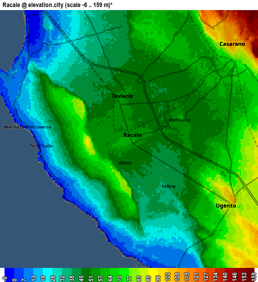 Zoom OUT 2x Racale, Italy elevation map