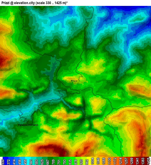 Zoom OUT 2x Prizzi, Italy elevation map