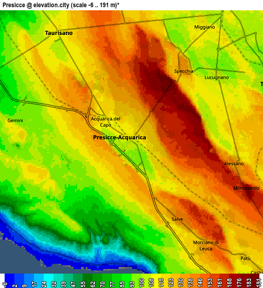 Zoom OUT 2x Presicce, Italy elevation map