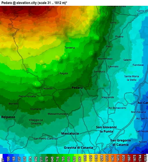 Zoom OUT 2x Pedara, Italy elevation map