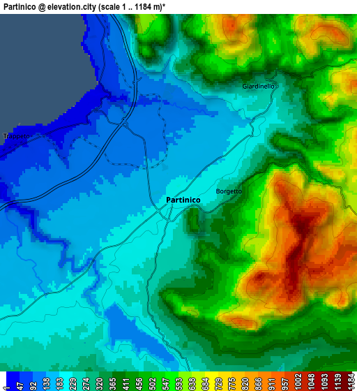 Zoom OUT 2x Partinico, Italy elevation map