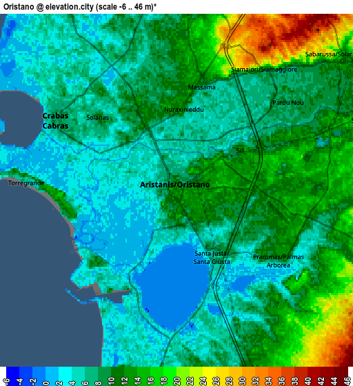 Zoom OUT 2x Oristano, Italy elevation map